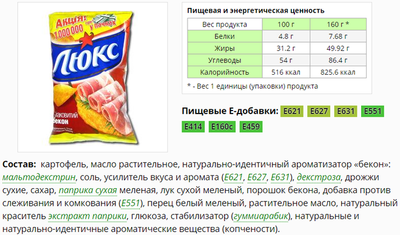 состав чипсов