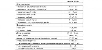 Таблица норм показателей сердца